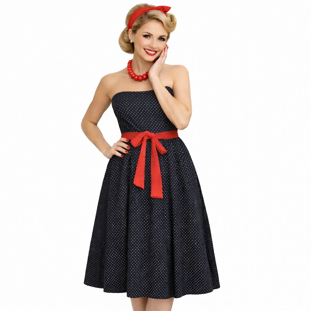 Ruby‎ Rox Vintage Retro 50’s Made In USA Strapless Black/White Polka Dot Dress